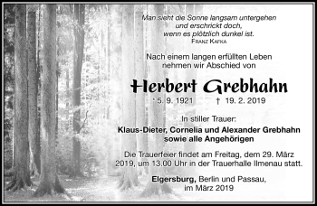 Traueranzeige von Herbert Grebhahn von Südthüringer Presse