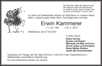 Traueranzeige von Erwin Kammerer von Frankenpost