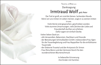Traueranzeige von Irmtraud Wolf von Südthüringer Presse