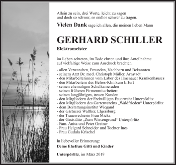 Traueranzeige von Gerhard Schiller von Südthüringer Presse