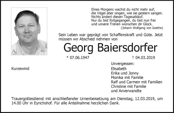Traueranzeige von Georg Baiersdorfer von Neue Presse Coburg