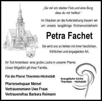 Traueranzeige von Petra Fachet von Frankenpost