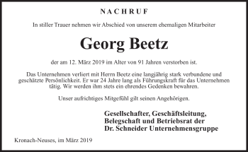 Traueranzeige von Georg Beetz von Neue Presse Coburg