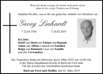Traueranzeige von Georg Linhardt von Neue Presse Coburg