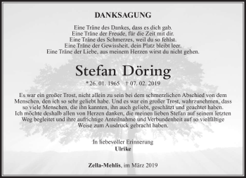 Traueranzeige von Stefan Döring von Südthüringer Presse