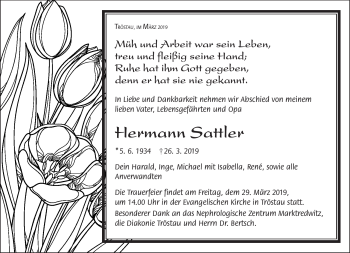 Traueranzeige von Hermann Sattler von Frankenpost