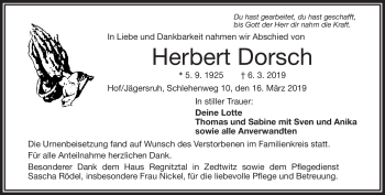 Traueranzeige von Herbert Dorsch von Frankenpost