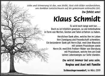 Traueranzeige von Klaus Schmidt von Südthüringer Presse