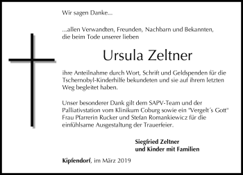 Traueranzeige von Ursula Zeltner von Neue Presse Coburg
