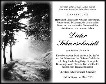 Traueranzeige von Dieter Scheerschmidt von Südthüringer Presse