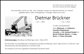 Traueranzeige von Dietmar Brückner von Neue Presse Coburg