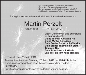 Traueranzeige von Martin Porzelt von Neue Presse Coburg