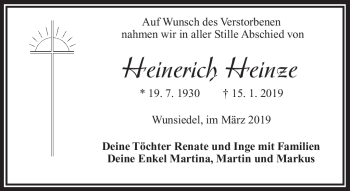Traueranzeige von Heinerich Heinze von Frankenpost