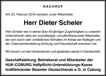 Traueranzeige von Dieter Scheler von Neue Presse Coburg