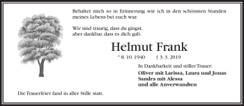Traueranzeige von Helmut Frank von Frankenpost