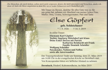 Traueranzeige von Else Göpfert von Südthüringer Presse