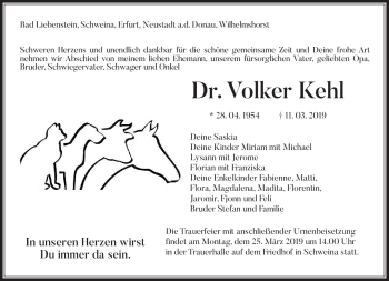 Traueranzeige von Volker Kehl von Südthüringer Presse