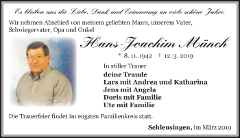 Traueranzeige von Hans-Joachim Münch von Südthüringer Presse
