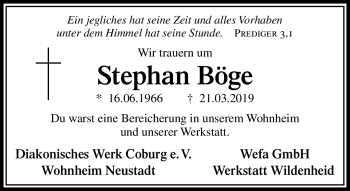 Traueranzeige von Stephan Böge von Neue Presse Coburg