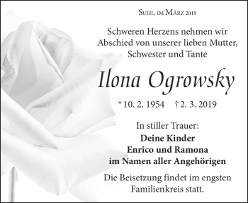 Traueranzeige von Ilona Ogrowsky von Südthüringer Presse