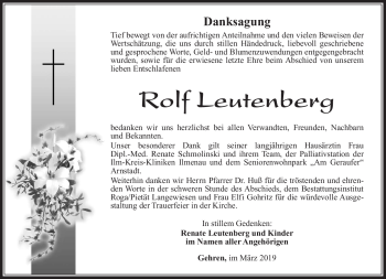 Traueranzeige von Rolf Leutenberg von Südthüringer Presse