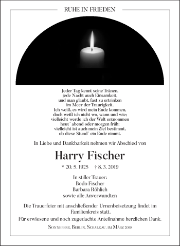 Traueranzeige von Harry Fischer von Südthüringer Presse