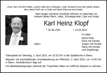 Traueranzeige von Karl-Heinz Klopf von Neue Presse Coburg