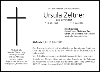 Traueranzeige von Ursula Zeltner von Neue Presse Coburg