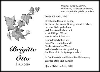 Traueranzeige von Brigtte Otto von Südthüringer Presse