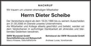 Traueranzeige von Dieter Scheibe von Frankenpost