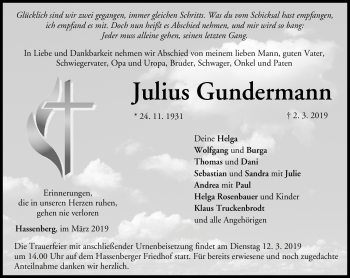 Traueranzeige von Julius Gundermann von Neue Presse Coburg