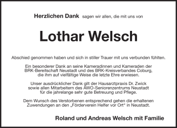 Traueranzeige von Lothar Welsch von Neue Presse Coburg