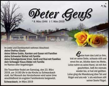 Traueranzeige von Peter Greuß von Südthüringer Presse