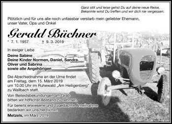 Traueranzeige von Gerald Büchner von Südthüringer Presse