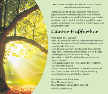 Traueranzeige von Günther Haßfurther von Südthüringer Presse