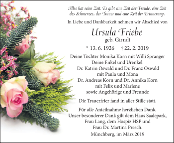 Traueranzeige von Friebe Ursula von Frankenpost