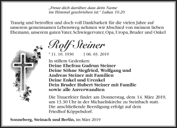 Traueranzeige von Rolf Steiner von Südthüringer Presse