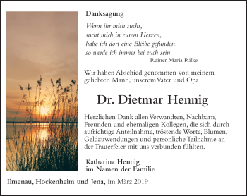 Traueranzeige von Dr. Dietmar Henning von Südthüringer Presse