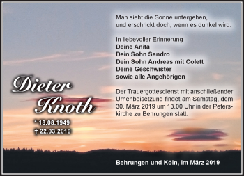 Traueranzeige von Dieter Knoth von Südthüringer Presse