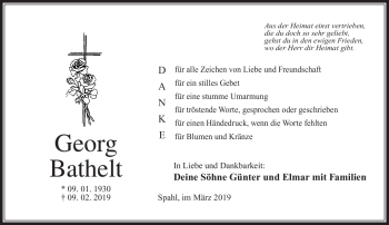 Traueranzeige von Georg Bathelt von Südthüringer Presse