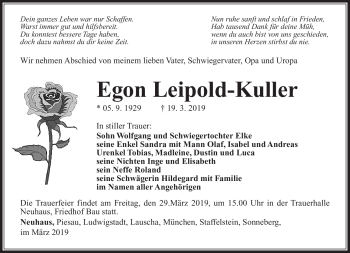 Traueranzeige von Egon Leipold-Kuller von Südthüringer Presse