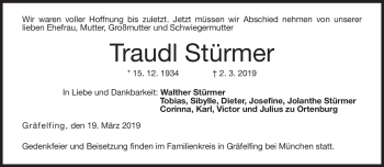 Traueranzeige von Traudl Stürmer von Neue Presse Coburg