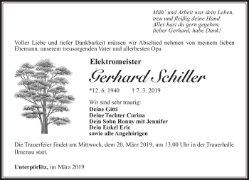 Traueranzeige von Gerhard Schiller von Südthüringer Presse