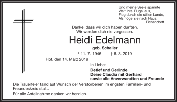 Traueranzeige von Heidi Edelmann von Frankenpost