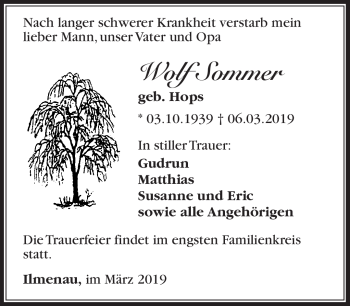 Traueranzeige von Wolf Sommer von Südthüringer Presse