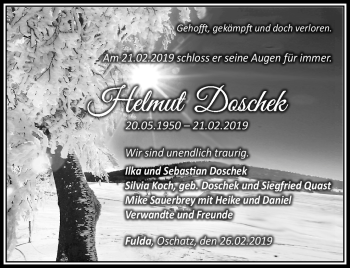 Traueranzeige von Helmut Doschek von Südthüringer Presse