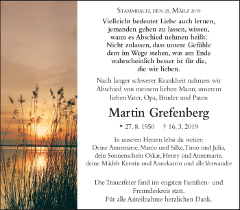 Traueranzeige von Martin Grefenberg von Frankenpost