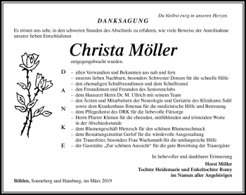 Traueranzeige von Christa Möller von Südthüringer Presse