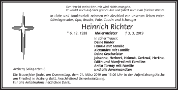 Traueranzeige von Heinrich Richter von Frankenpost