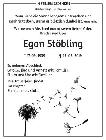 Traueranzeige von Egon Stöbling von Südthüringer Presse